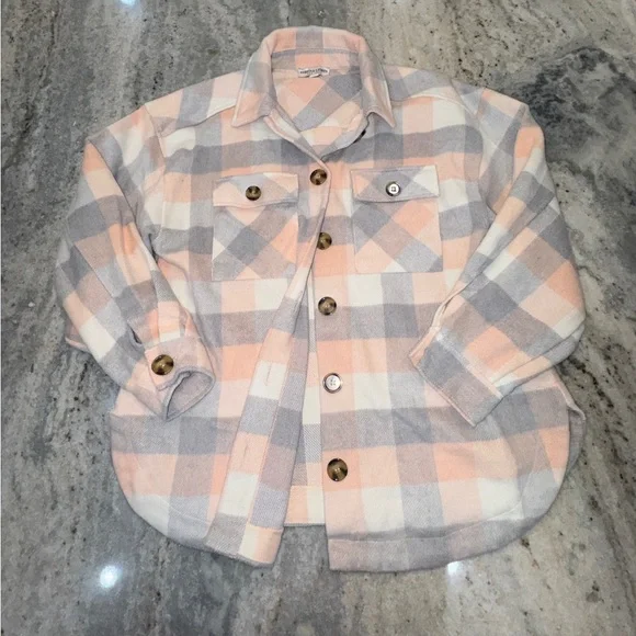 Sabrina Lauren Small Plaid Flannel Coat Jacket Button Down - Picture 1 of 5